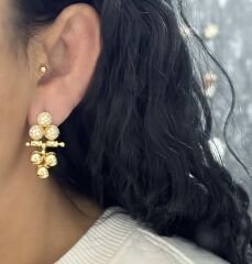 Özel Seri Zirkon Taşlı Plaka Topçuk Sallantılı Tasarım Küpe