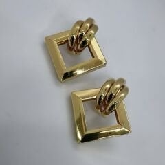 Üçlü Dolama Halkada Üçgen Plaka Vintage Küpe