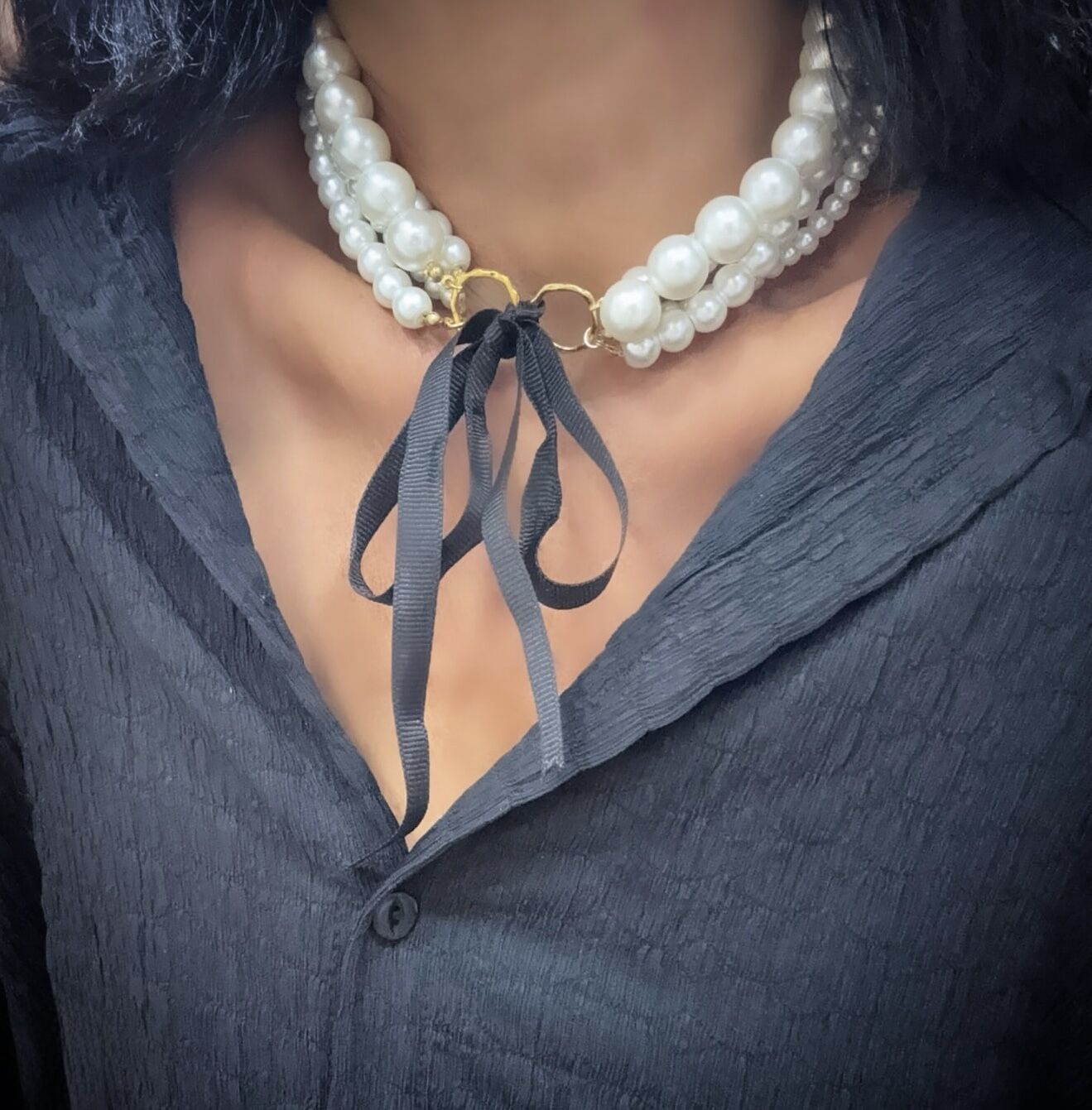 Çoklu Kurdele Kapama Tasarım İnci Kolye