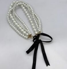 Çoklu Kurdele Kapama Tasarım İnci Kolye