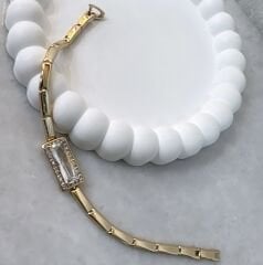 Özel Seri 14K Altın Kaplama İthal  Zirkon Dikdörtgen Baged Taşlı Bileklik