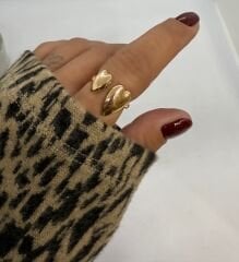 İkili Kalp Plaka Yüzük