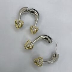 Özel Seri Gümüş İkili Kapama Gold Zirkon Taşlı Çivi Detay Küpe
