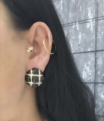 Kare Mineli Bombeli Vintage Küpe