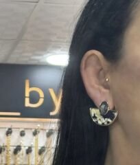 Oval Taş Detay Hareli Yelpaze Model Küpe