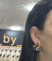 Oval Taş Detay Hareli Yelpaze Model Küpe