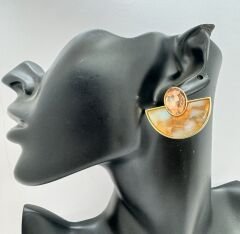 Oval Taş Detay Hareli Yelpaze Model Küpe