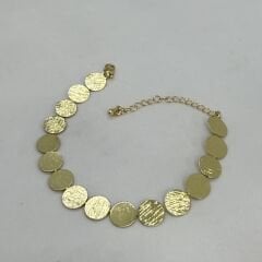 Özel Seri 14K Altın Kaplama Dövme Çizik Plaka Tam Tur Daire Model Bileklik