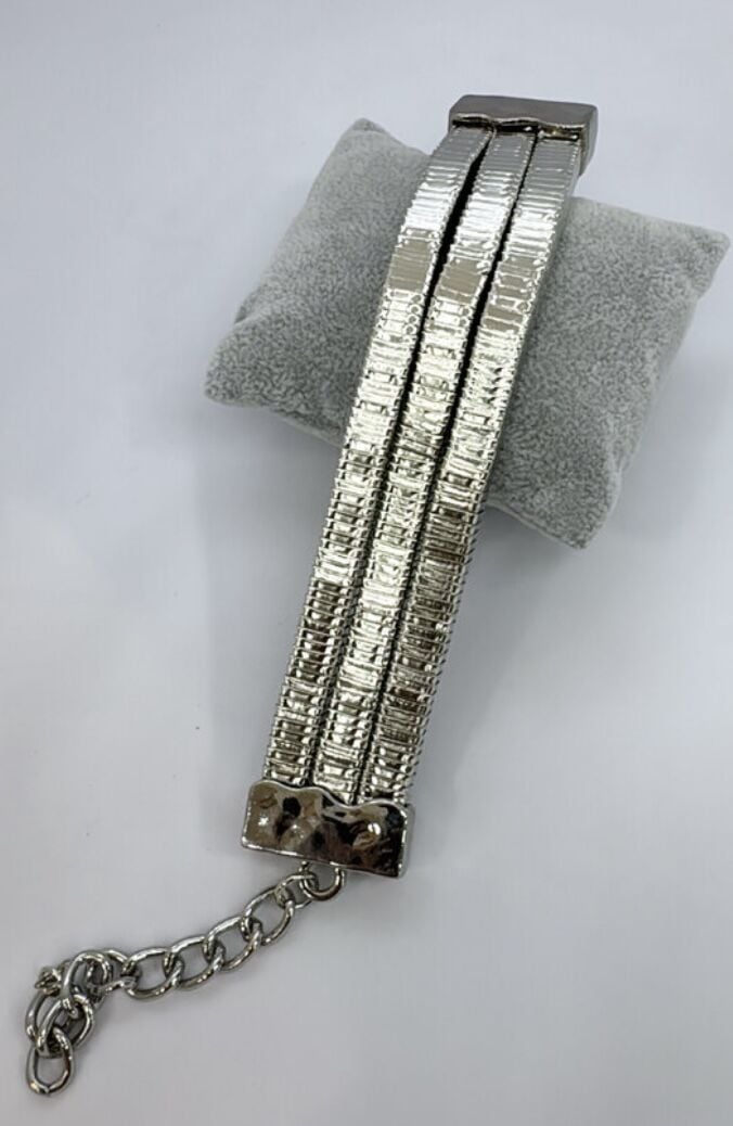 Özel Seri 14K Altın Kaplama  Kesik Plaka Üçlü Görünüm Model Bileklik (26cm)