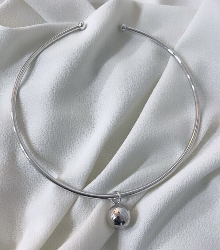 Topçuk Detay Ayarlanabilir Gümüş Choker Kolye