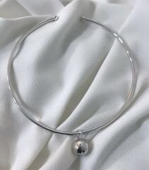 Topçuk Detay Ayarlanabilir Gümüş Choker Kolye
