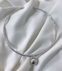 Topçuk Detay Ayarlanabilir Gümüş Choker Kolye