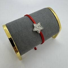 Baged Taş İşlemeli Gümüş Yıldız Model Asansörlü İp Bileklik