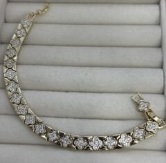 Özel Seri Zirkon Taşlı 14K Altın Kaplama Yonca Figür Bileklik