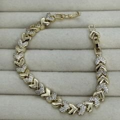 Özel Seri Zirkon Taşlı 14K Altın Kaplama Kalp Figür Bileklik