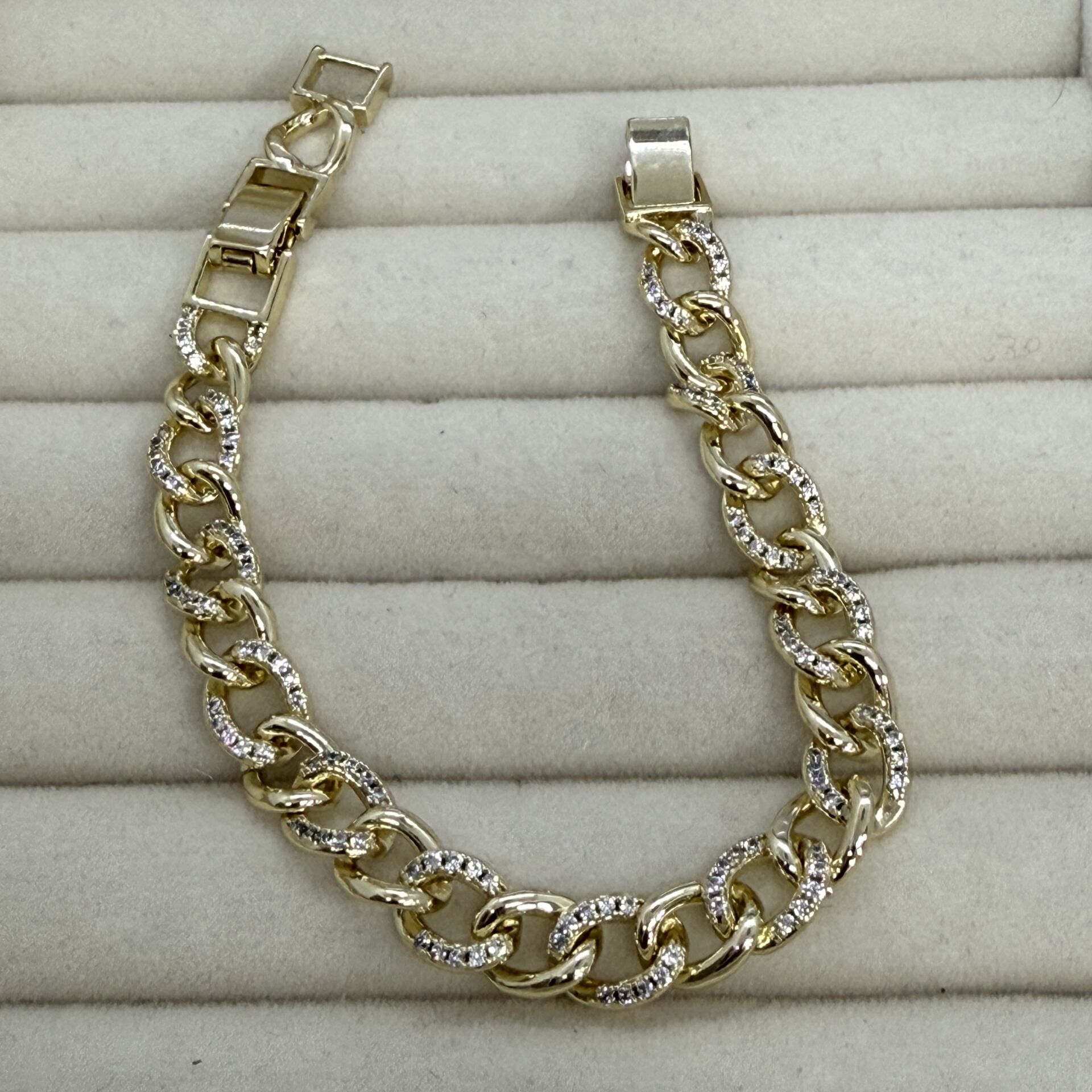 Özel Seri Zirkon Taşlı 14K Altın Kaplama Klasik Zincir Bileklik