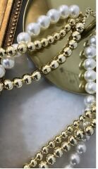 Özel Seri Gold Topçuk ve İncili Üç Sıra Kolye