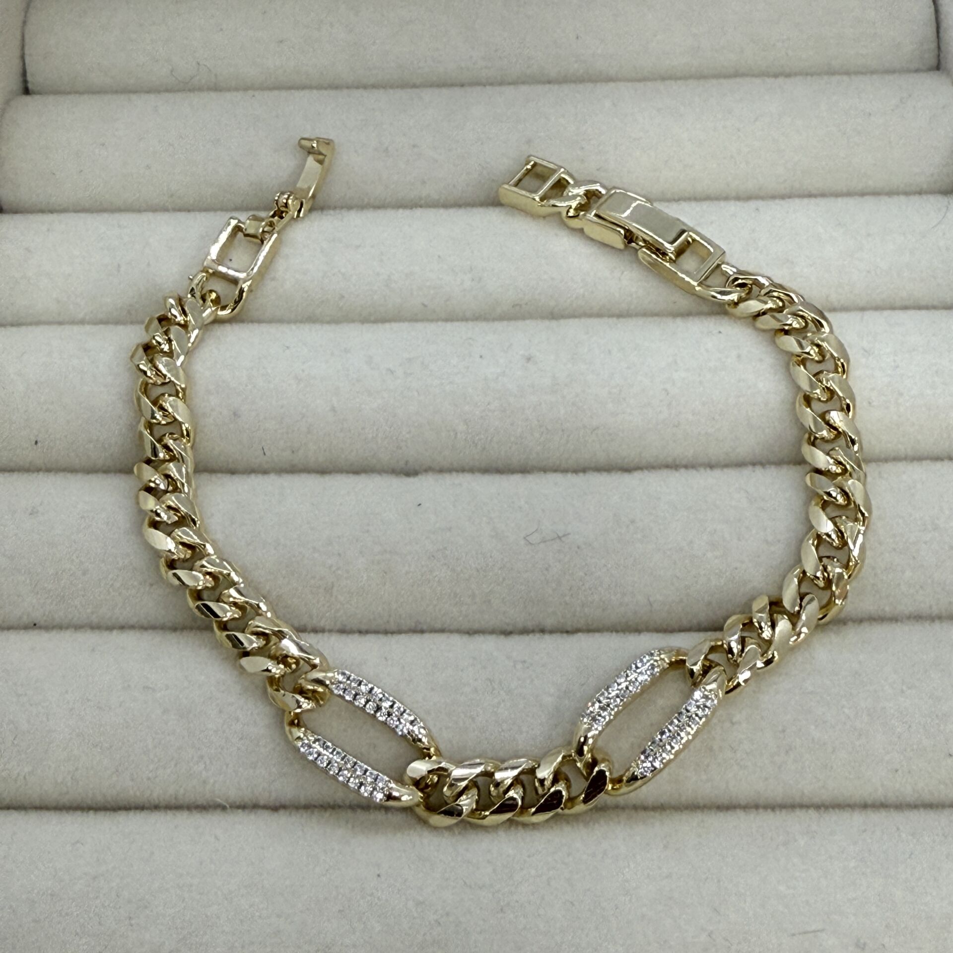 Özel Seri Zirkon Taşlı 14K Altın Kaplama Zincir Bileklik