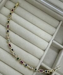 Özel Seri 14K Altın Kaplama Renkli Kesme Taş  Bileklik