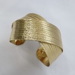 Parlak Gold Tırtık Desenli Çoklu Çarpı Plaka Görünüm Kelepçe Bileklik