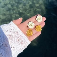 Mineli Gold Detay Gül Küpe