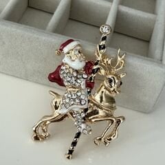İthal Geyikli Noel Baba Broş
