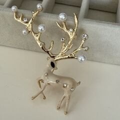 İthal Uzun Boynuzlu Taşlı İncili Geyik Broş