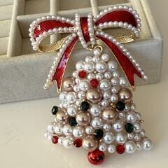 İthal İncili Fiyonklu Yılbaşı Ağacı Broş