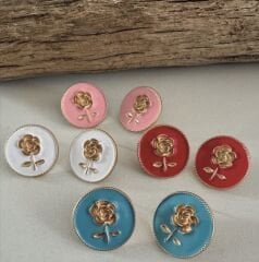 Özel Seri Renkli Mineli Çiçek Figür Daire Model Küpe