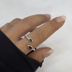 Özel Seri Bordo Yeşil Damla Kesme Taşlı Burgu Plaka Yüzük