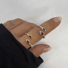 Özel Seri Bordo Yeşil Damla Kesme Taşlı Burgu Plaka Yüzük