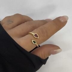 Özel Seri Bordo Yeşil Damla Kesme Taşlı Burgu Plaka Yüzük