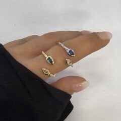 Özel Seri Mavi Beyaz Damla Kesme Taşlı Burgu Plaka Yüzük