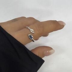 Özel Seri Mavi Beyaz Damla Kesme Taşlı Burgu Plaka Yüzük