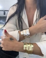 Özel Seri Zara Model Asimetrik Dövme Plaka Kelepçe Bileklik