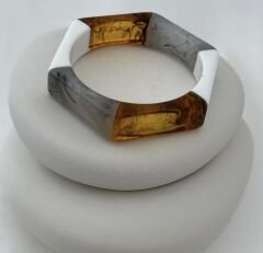 Gri Detay Üç Renkli Altıgen Kemik Model Bilezik (İç Çap:6.5cm)