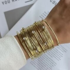 Özel Seri Çoklu Tel Görünüm Taşlı Kelepçe Bileklik