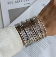 Özel Seri Çoklu Tel Görünüm Taşlı Kelepçe Bileklik