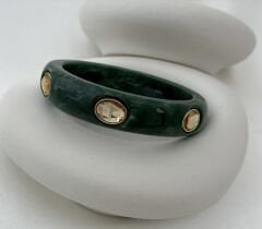 Oval Taş Detay Yeşil Hareli Kemik Model Bileklik (İç Çap:6.5cm)
