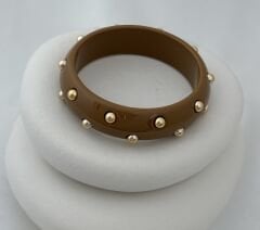 Gold Topçuk Detay Kahverengi Kemik Model Bilezik (İç Çap:6.5cm)