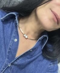 Özel Seri İki Ucu İnci Detay Su Yolu Choker Kolye