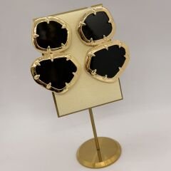 Özel Seri Gold Çerçevede Kesme Cam Asimetrik Küpe