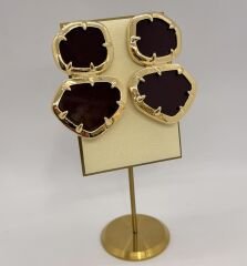 Özel Seri Gold Çerçevede Kesme Cam Asimetrik Küpe