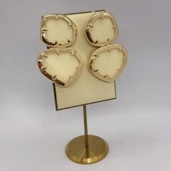 Özel Seri Gold Çerçevede Kesme Cam Asimetrik Küpe