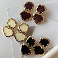 Özel Seri Gold Çerçevede Kesme Cam Asimetrik Küpe