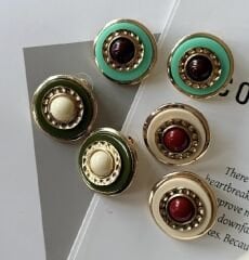 Özel Seri Gold Çerçevede Mineli Daire Vintage Küpe