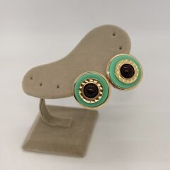 Özel Seri Gold Çerçevede Mineli Daire Vintage Küpe