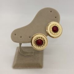 Özel Seri Gold Çerçevede Mineli Daire Vintage Küpe