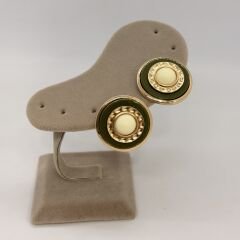 Özel Seri Gold Çerçevede Mineli Daire Vintage Küpe