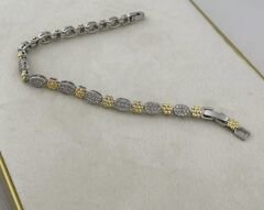 Özel Seri Zirkon Taşlı İki Renkli Çiçek Figür Detay Bileklik {18cm]